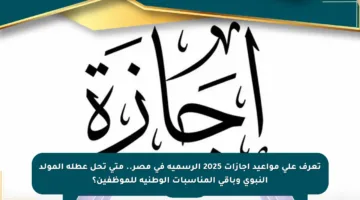 تعرف على مواعيد إجازات 2025 الرسمية في مصر.. متى تحل عطلة المولد النبوي وباقي المناسبات الوطنية للموظفين؟